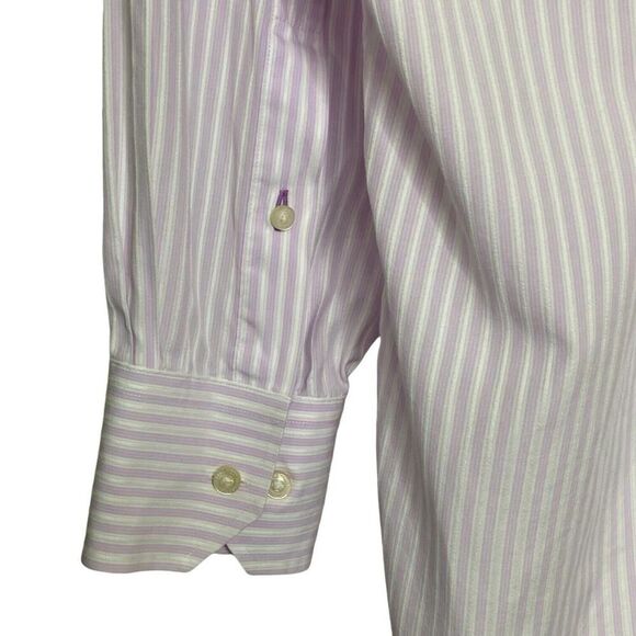 Tommy Bahama Mens Size 17.5 Striped Button Up Shirt Long Sleeve Lilac White - Picture 6 of 8